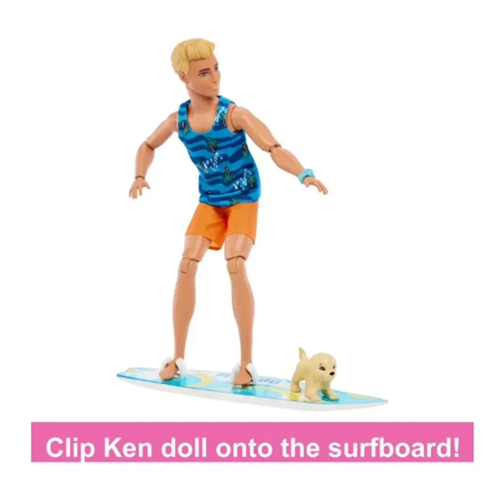 Ken Doll with Surfboard, Poseable Blonde Barbie Ken Beach Doll NIB